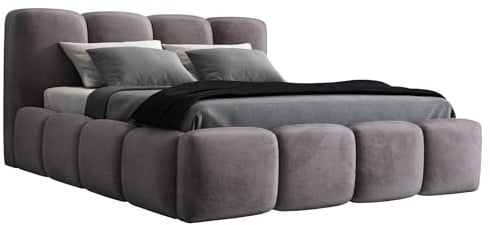 A&J MöbelLand Polsterbett 140x200 mit Bettkasten und Lattenrost – DONA-OM, Bett mit Stauraum in Grau ohne Matratze