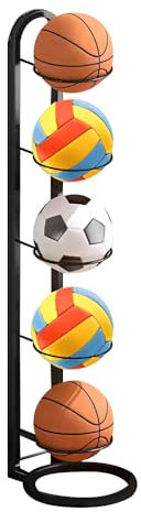 WDKXCN Estante de Almacenamiento de Pelotas, 5 Niveles Soporte de Exhibición Vertical, Soporte para Bolas de Futebol Baloncesto, Soporte Vertical para Pelotas de Futbol Voleibol Deportivas,Negro