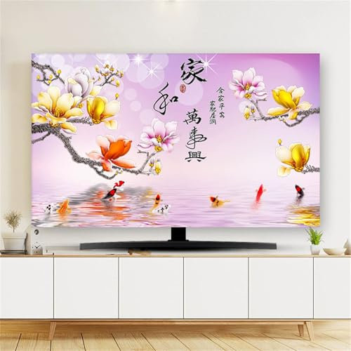 Hixingo Funda Antipolvo TV, Patrón Flor de Magnolia 3D Cubierta Television Interior 32-80inch Cubierta Antipolvo TV Funda Televisor Interior Protector de Televisión (Pez koi,40-43inch)