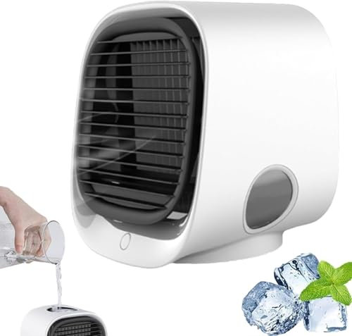 Ozzi Cool Fan, Portable Air Conditioner 3-in-1 (Cooling+Humidifier+Light) 3 Speeds, 300ml Tank, Upgraded Filter, Colorful Lights, (White)