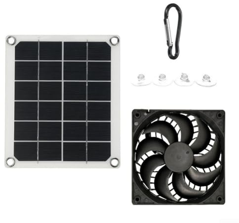 Solarbetriebener 7-W-Abluftventilator für Gewächshäuser und Haustierhäuser, entworfen, um die optimale Temperatur zu halten, mit Karabiner und Saugnäpfen für einfache Einrichtung