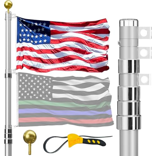 IIOPE Teleskop-Fahnenmast für den Außenbereich des Hauses, extra dicker Teleskop-Fahnenmast mit USA-Flagge, für den Innen- und Außenbereich, Wohnmobil, Wohn- und Gewerbe, komplette Hardware und obere