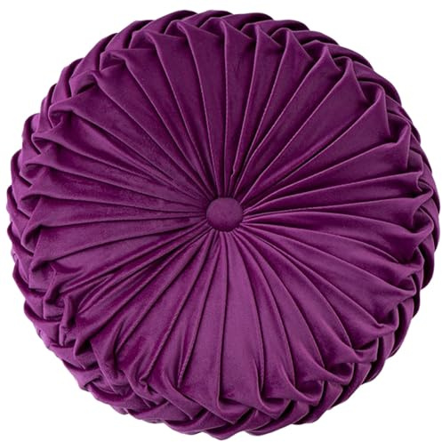 JORTUIO Rundes Dekorativen Kissen, Samt-Meditationskissen Rundes Radform Kissen 35cm,Wird Für Wohnzimmer Sofa, Bett,Stuhl,Boden,Auto, Schlafzimmer(Purple,D: 38cmx10cm)