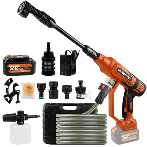 Idropulitrice senza fili con rubinetto e connettore per tubo da giardino, batteria da 5,0 Ah, idropulitrice portatile da 2000 PSI MAX con motore brushless, touch screen LCD a 4 velocità, ugello 6 in 1