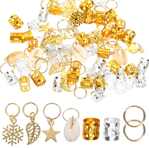 TOYZFRIENDY 80 Stück Dreadlock Schmuck Haarschmuck für Zöpfe aus Legierung Runde Haarring Clips in Silber Selbstgemacht Flechtzubehör für Damen und Herren