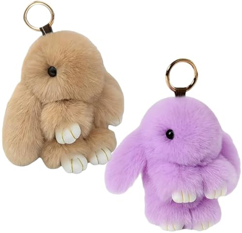Xinlon 2 Pièces Porte-Clés de Lapin, Porte-clés en peluche lapin | Clés Mignon En Peluche Lapin Porte,Doux et adorable,Voiture Porte-clés,Pendentif Décor Pour Sac à Dos,Clé Voiture,Sac à Main