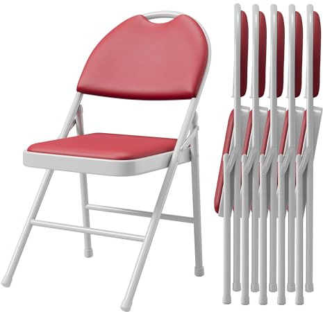 Thaookte 6Er Set Klappstuhl Kunstleder Klappstuhl Mit Metallrahmen Und Gepolstertem Sitz, Einfach Zu Falten Und Zu Verstauen Für Zuhause, Büro, Esszimmer Und Empfang, Bis 158Kg Belastbar, Rot