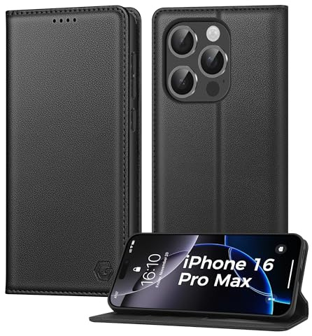Kirnntca Handyhülle für iPhone 16 Pro Max Hülle, Kartenfach Premium PU Leder Klapphülle Schutzhülle, Standfunktion Tasche Flip Case für iPhone 16 Pro Max - Schwarz