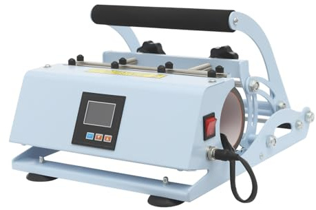 Cup Heat Press Machine 500W, 5-in-1 Mug Press for Sublimation, Adjustable Temperature & Timer 0-999s, LCD Display, for 11-30oz Cylindrical Mugs, DIY Custom Photo Gifts, Light Blue