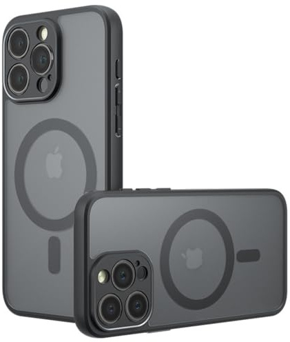 Techsuit für iPhone 13 Pro Hülle mit Matt Finish, Magnetring Kompatibel, Luftkissen Ecken, Erhöhte Kanten, Kameraschutz, Anti Fingerabdruck, PureFrost Magnetic Series, PC TPU Hybrid, Matt Schwarz
