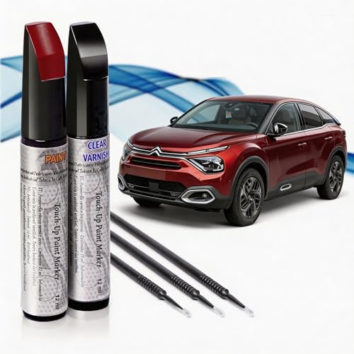 Asturcolor EPY ROUGE RUBI) Réparateur de rayures pour voiture, stylo retouche de voiture, 2 pièces peinture de retouche Citroën avec base + laque, fabriqué en Espagne