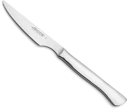 Arcos Cuchillos Mesa - Cuchillo Carne Mesa - Monobloque unaola Pieza Acero Inoxidable 4 - Herramienta unaola Pieza Cortar Carne Asada, chuletas o bistecs -Erie Monobloque - Color Plateado