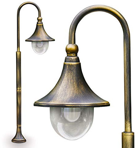 Außenleuchte Elgin, Stehleuchte in antikem Look, Metall in Braun/Gold, mit Lampenschirm aus Kunststoff, Wegeleuchte 120 cm, Retro/Vintage Gartenlampe, E27-Fassung, IP44, ohne Leuchtmittel