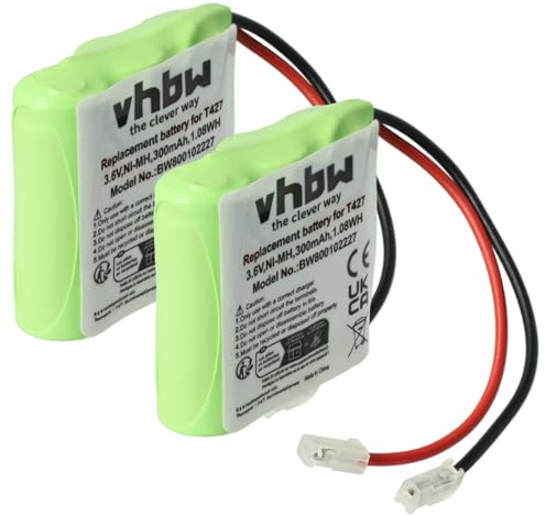 vhbw 2X Akku kompatibel mit Binatone E3300 | E3300 Quad schnurlos Festnetz Telefon (300 mAh, 3,6 V, NiMH) Grün