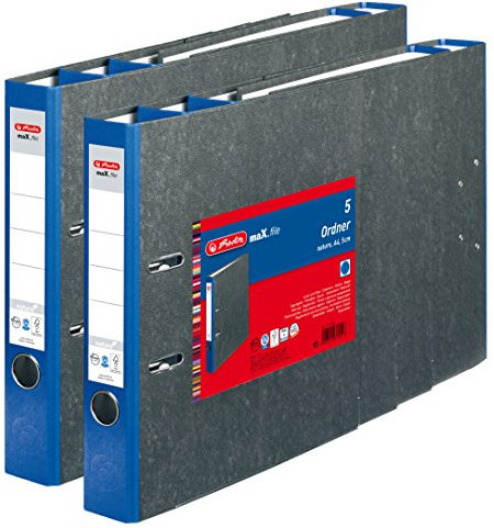 Herlitz Ordner maX.file nature A4 5cm, Wolkenmarmorbezug/Papier, 10er Pack blau