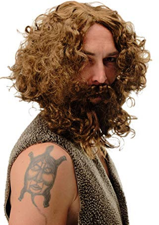 WIG ME UP - 6098A+B-P6 Perücke & Bart Karneval Fasching Urmensch Neandertaler Waldschrat Wilder Einsiedler hellbraun