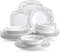 VEWEET 'Serena' 24-Piece Dinner Set Ivory White Irregular Patterns Dinner Set Porcelain Tableware Set with Bowls Dessert Plates Soup Plates Dinner Plates Service for 6