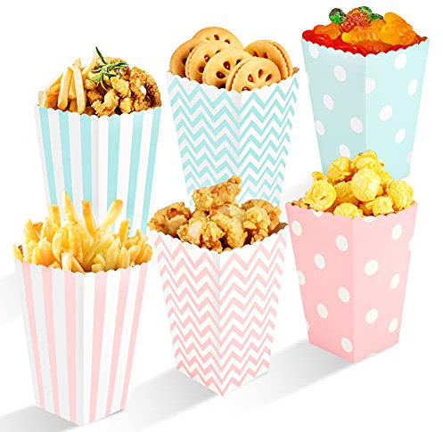 Siumir Popcorn Bags Paper Popcorn Boxes 48pcs Snacks Containers for Party, BBQ, Theaters, Kids(Pink & Light Blue