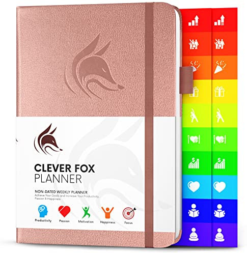 Agenda Clever Fox - Pianificatore Agendina Calendario Giornaliera e Settimanale per Produttività, Motivazione, Successo e Raggiungere gli Obiettivi nel 2019 - Diario Quotidiano e Settimanale, Oro rosa