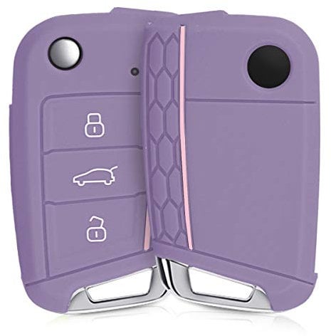 kwmobile Autoschlüssel Schutzhülle kompatibel mit VW Golf 7 MK7 3-Tasten Autoschlüssel Hülle - Schlüsselhülle aus Silikon - in Pastelllila Rosa