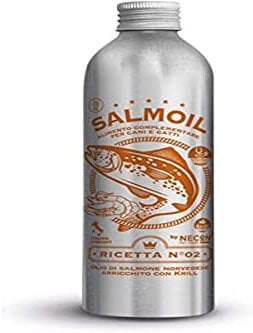 SALMOIL by NECON Pet Food Ricetta 2, Alimento complementare/Cibo per Cani e Gatti a Base di Olio di Salmone Norvegese e Krill da 250 ml, Ricco di Vitamina E, Omega3, No Conservanti, Made in Italy