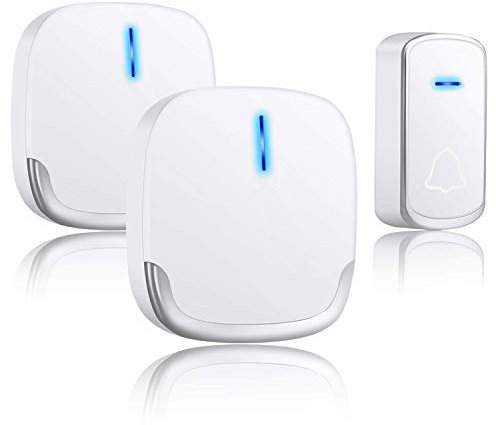 YYQ Campanelli Wireless Impermeabile, Campanello Senza Fili da Esterno e Interno, Raggio d'Azione di 300M, 58 Suonerie 5 Livelli di Volume per Casa, Negozio, Anziani (1 Trasmettitore + 2 Ricevitori)