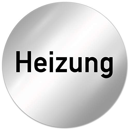 Kinekt3d Leitsysteme Folienschild Schild - Heizung - D = 100 mm PVC Silber - Robuste Kratzfeste Folie - UV beständig - Perfekt für Glastüren und alle glatten Flächen