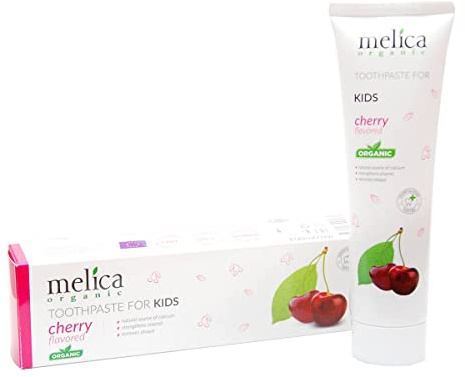 MELICA Pâte Dentifrice Biologique pour Enfants avec Saveur Cerise 98,5% Ingrédients Naturels - 100 m