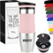 Milu Thermobecher 450ml mit Gravur - als Geschenk-Idee Ostern, Vatertag, Muttertag, Weihnachten, Einschulung, Liebesgeschenk, Geburtstag, Frauen und Männer Mama Papa Kinder (Rosa + Gravur)