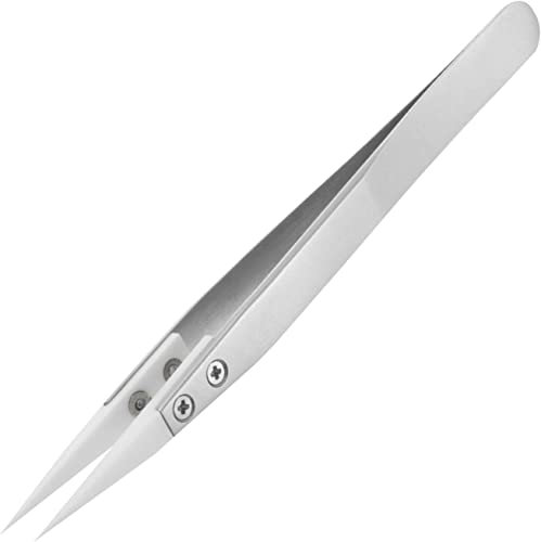 CABLEPELADO Pince à Souder Avec Pointe en Céramique - Zircone 0,5 mm - Non Magnétique - Résistant à la Chaleur 1 000 °C - Acier Inoxydable - Pointe Droite