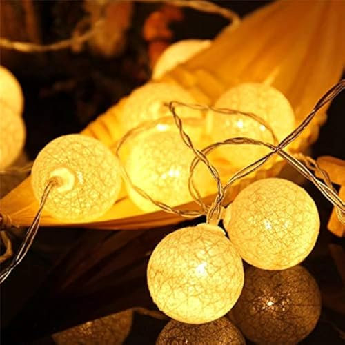 Ghirlanda Luminosa Cotone LED Con spina, 3,8M 20 Palline Decorativ Catena Luminoso Interno LED, Ghirlanda Luminosa Cameretta Bambini, per Balcone Festa Matrimonio Vacanze Decorazione Interna