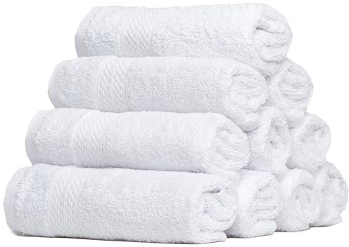Brielle Handtuch-Set aus 100% Baumwolle - 10er Set Gästehandtücher, 30x50 cm, Baumwolle Sehr saugfähige Gästetücher für das Badezimmer, Gästetuch in Hotel- & Spa-Qualität, Packung mit 10, Weiß Farbe