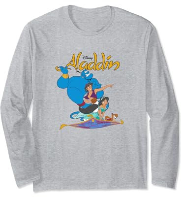 Disney Aladdin Vintage Group Shot Logo Manche Longue