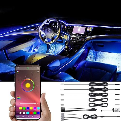 TABEN Umgebungslicht APP Control Auto Atmosphäre Licht Lampe Weiche DIY Refit Glasfaser Band 64 Farben Innenraum Fußraum Beleuchtung Dekorative Leuchte 1W DC 12V 6m
