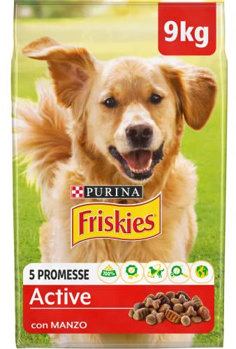 PURINA FRISKIES Active Trockenfutter für Erwachsene Hunde mit Rind, 9 kg Sack