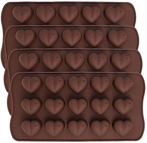 Onlineforu Heart Shape Chocolate Mould – 15-Cavity Silicone Moulds Set of 4 PCS for Valentine Day Heart Chocolate, Gummy, Candy Making – Reusable Non-Stick Moulds
