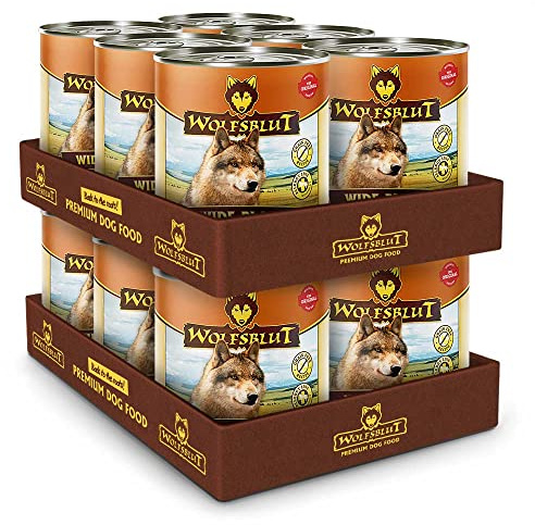 WOLFSBLUT – Wide Plain Adult | Nassfutter mit natürlichen Zutaten und wertvollen Superfoods für ausgewachsene Hunde. Getreidefreies Alleinfutter ohne Zusatzstoffe in der Dose | 12x800g Pferd