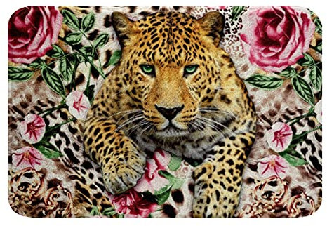 Loussiesd Leopard Badteppiche für Badezimmer 3D Tier rutschfest Badezimmerteppich Ed Rose Blumen Badematte 50x80cm Wunderschöne Weich Mikrofaser Fleece Badvorleger Maschinenwaschbar Multifunktional