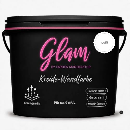 Farben Manufaktur Wandfarbe Kreidefarbe Innenwandfarbe auf Kreidebasis Innenfarbe Deckenfarbe Glam Ladies Collection 2,5,10L, Farbe: weiß, Größe: 5L