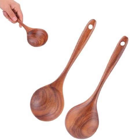 Teak Cooking Spoon, 2 Pcs Wooden Spoons for Cooking Mixing Kitchen Wooden Serving Butter Stirring Spoon for Home
