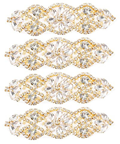MILISTEN 4 Stück Kristall Strass-Applikationen Patches Hochzeit Gürtel DIY Schärpe Applikation Nähen Kleid Dekoration für Kopfschmuck (Golden)