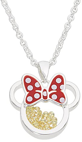 Disney Minnie Silver Plated Brass with Red enamel Bow November Birthstone Floating Stone Necklace CF00308SNOVL-Q.PH