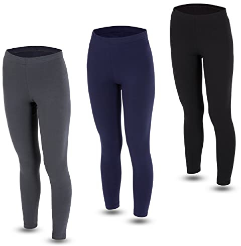 LOREZA® 3 Leggings Longs pour Filles Coton Opaque Pantalons de Loisirs élastiques Quotidiens