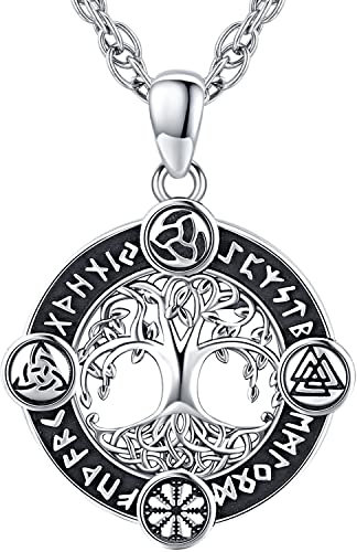 Friggem Collana Albero Della Vita con Argento Sterling 925 Vichinga Ciondolo Collana Gioielli Amuleto per Uomo Donna, Regali Anniversario per Familiari Amici