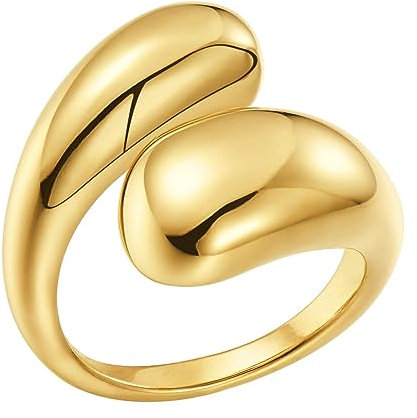 FUNTE® Bague de pouce en or pour femme - Bague épaisse en forme de goutte d'eau pour homme et femme - Bague réglable pour femme - Plaqué or 18 carats - Avec boîte à bijoux, Doré, Zircone cubique