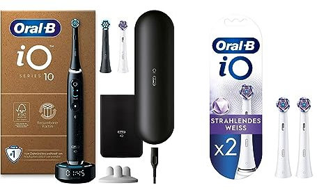 Oral-B iO Series 10 Plus Edition Elektrische Zahnbürste/Electric Toothbrush & iO Strahlendes Weiss Aufsteckbürsten für elektrische Zahnbürste, 2 Stück