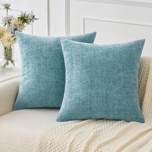 MIULEE 2er Set Dekorative Kissenbezug Weiche Chenille Kissenbezüge für Wohnzimmersofa Einfarbige Kissenhülle 40x40cm Blau Grau