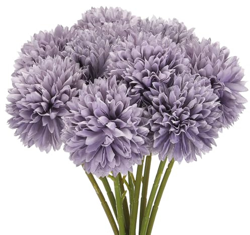 sourcing map Flores artificiales, bolas de crisantemo de seda, hortensias, flores de imitación moradas para manualidades, decoración de bodas y fiestas, paquete de 10