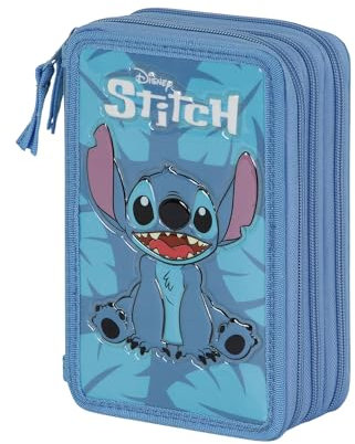 Lilo y Stitch Sit-Estuche Plumier Completo Triple, Azul, 14 x 21 cm