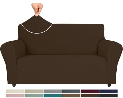 Ystyle Copridivano Elasticizzato 2 Posti con Braccioli, Caffè Scuro